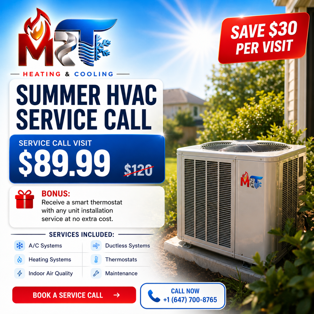 MRT Climate summer HVAC service call promotion — $89.99 limited time offer
